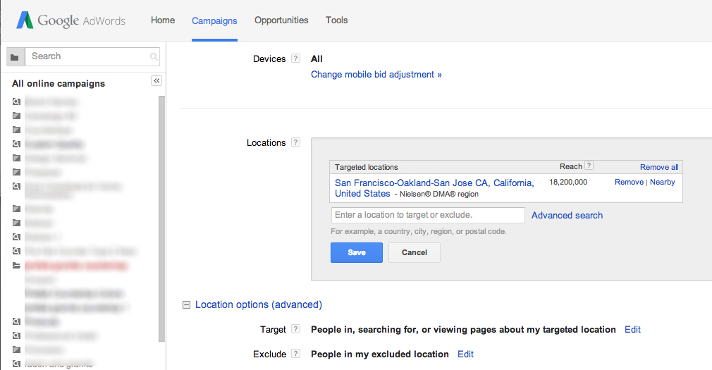 Google Location Based Targeting