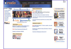 Roxio web page snapshot