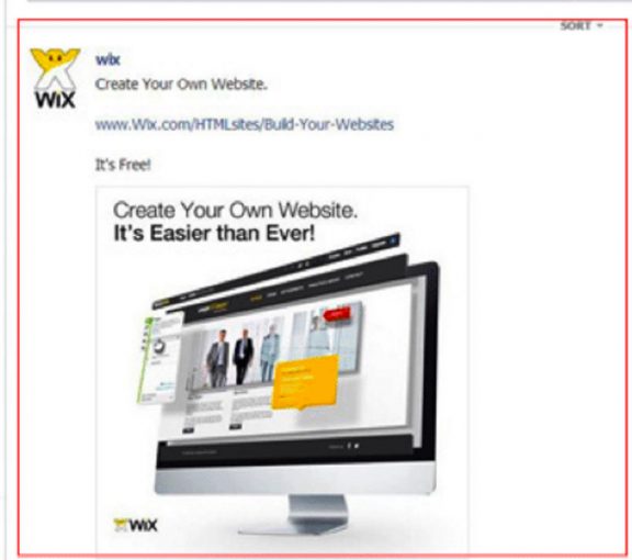 Facebook Page Post Ad for Wix