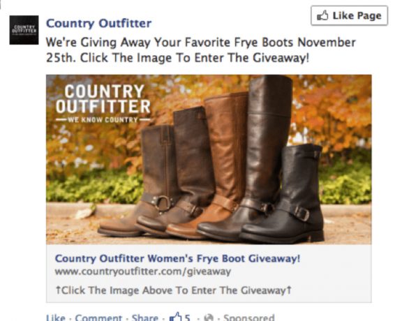 Facebook Sponsored Story Ad for Country Outfitter