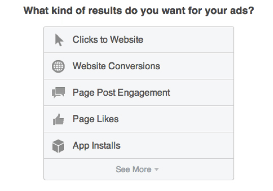 Facebook Kind of Ad Results Menu
