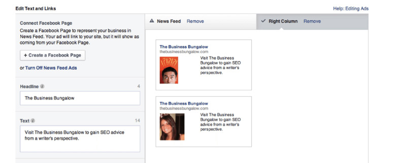 Facebook View How Ad will Look page