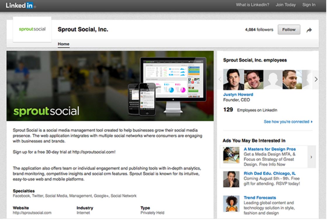 LinkedIn Company Page required for Sponsored Updates.