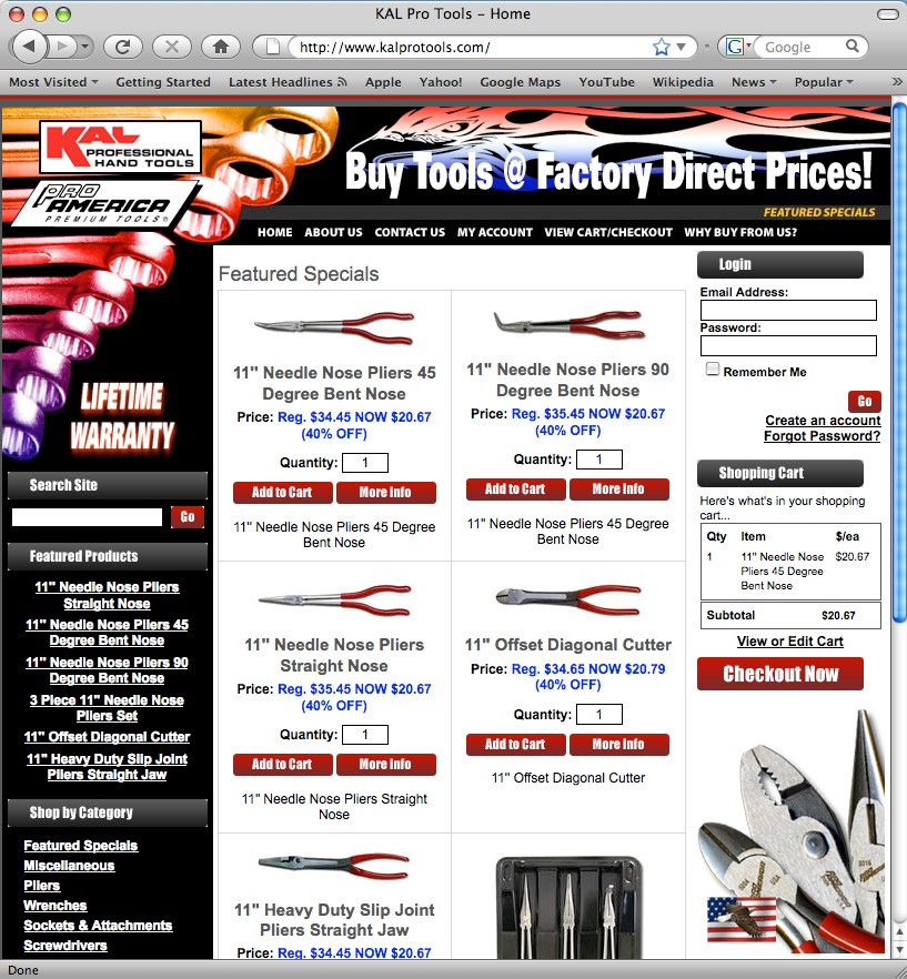 Ecommerce design client KalPro Tools.