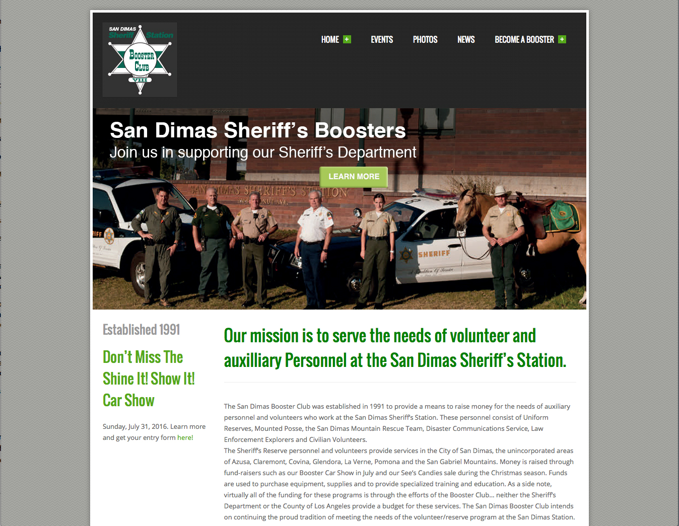 Non-profit website design for San Dimas Sheriff's Boosters