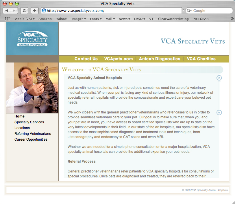 Veterinary Web Design Client Home Page