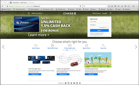 Chase Bank home page is their landing search landing page.