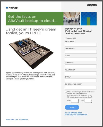 Landing Page Testing Example from NetApp
