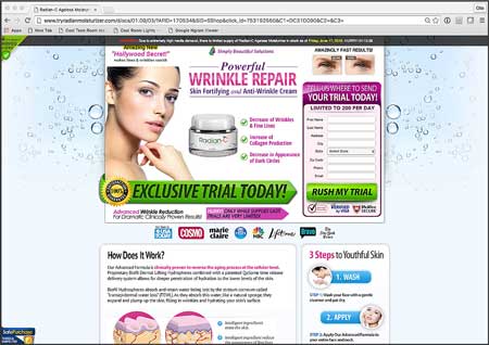 Ecommerce or retail landing page example, wrinkle cream.