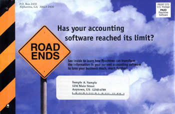 Picture of PeachTree Software's direct mail envelope that increased their inbound response rate