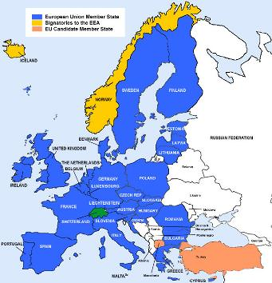 Map of GDPR countries in the European Union.