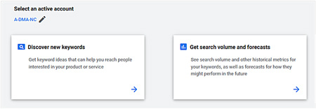 Google Ads Keyword Planner select Discover new keywords option.